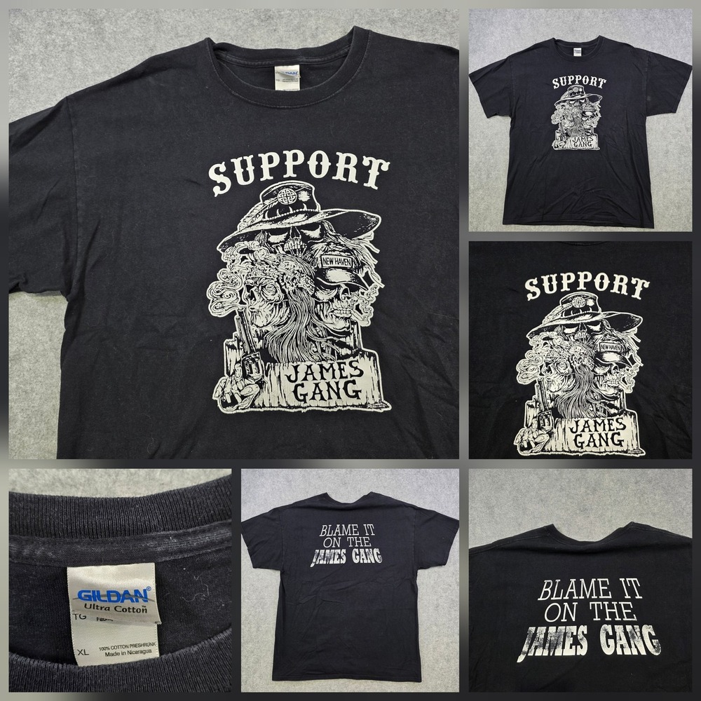Support James Gang T Shirt Mens XL Black Gildan Skull New Haven Motorcycle Tee